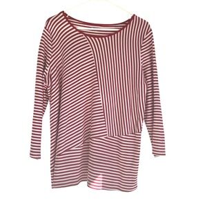 Kim Rogers Women Red White Striped 3/4 Sleeve Shirt Large Holiday Casual Office